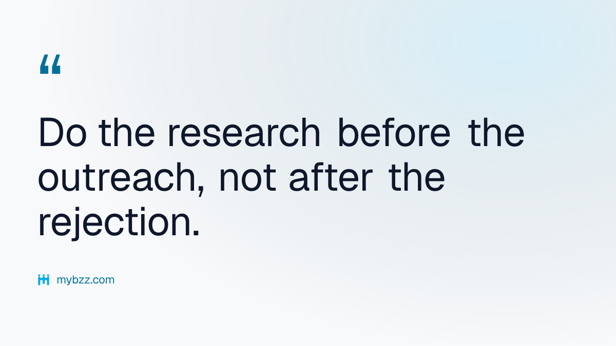 Do the research before the outreach, not after the rejection. - international networking