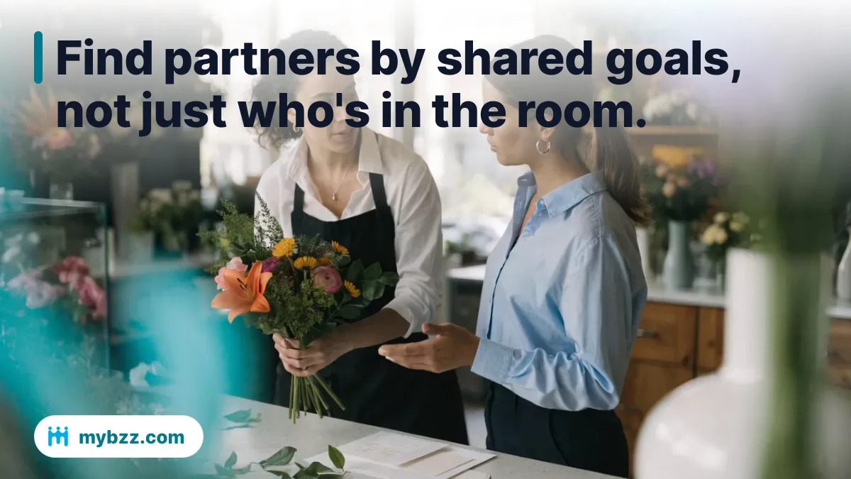 Find partners by shared goals, not just who's in the room. - business collaboration opportunities