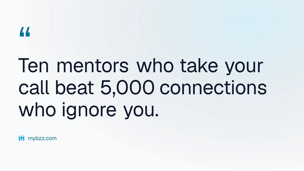 Ten mentors who take your call beat 5,000 connections who ignore you. - startup networking strategies