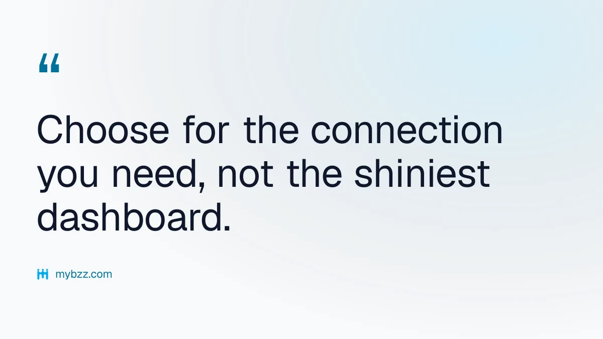 Choose for the connection you need, not the shiniest dashboard. - business community app