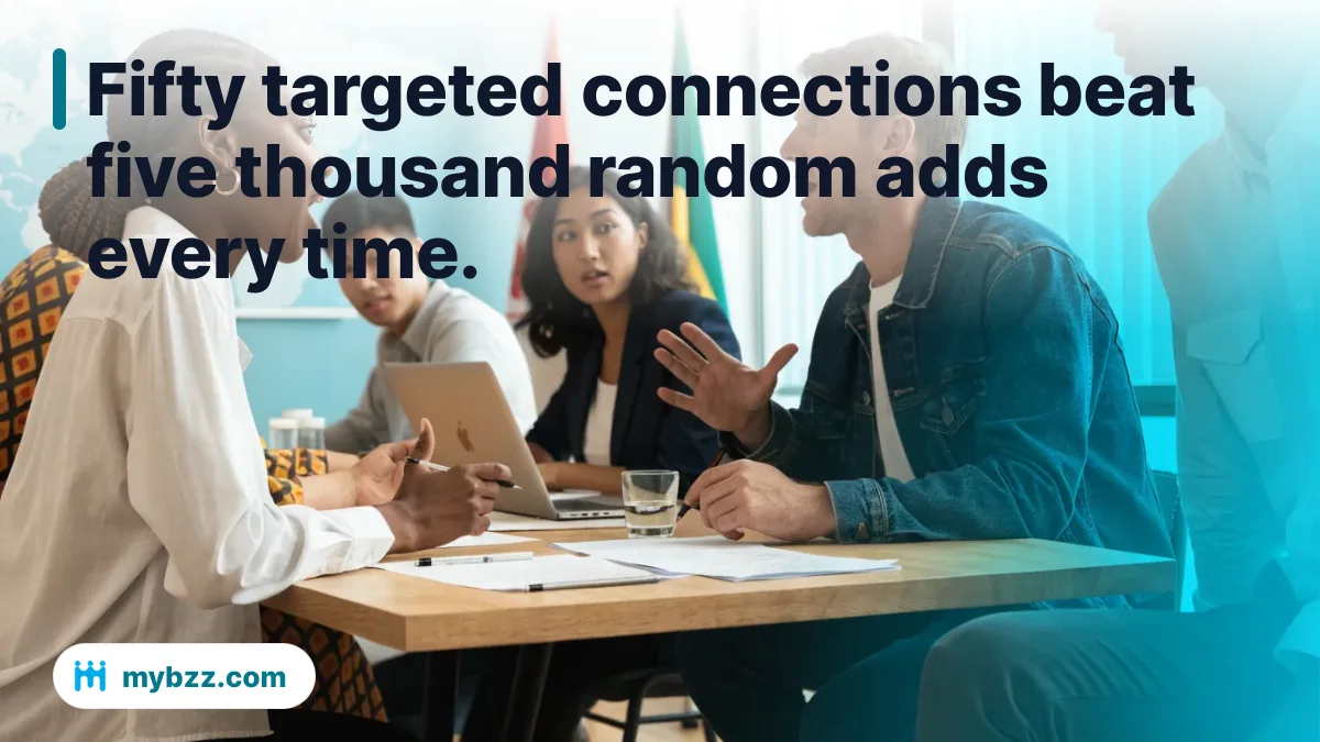 Fifty targeted connections beat five thousand random adds every time. - how to network internationally for startups
