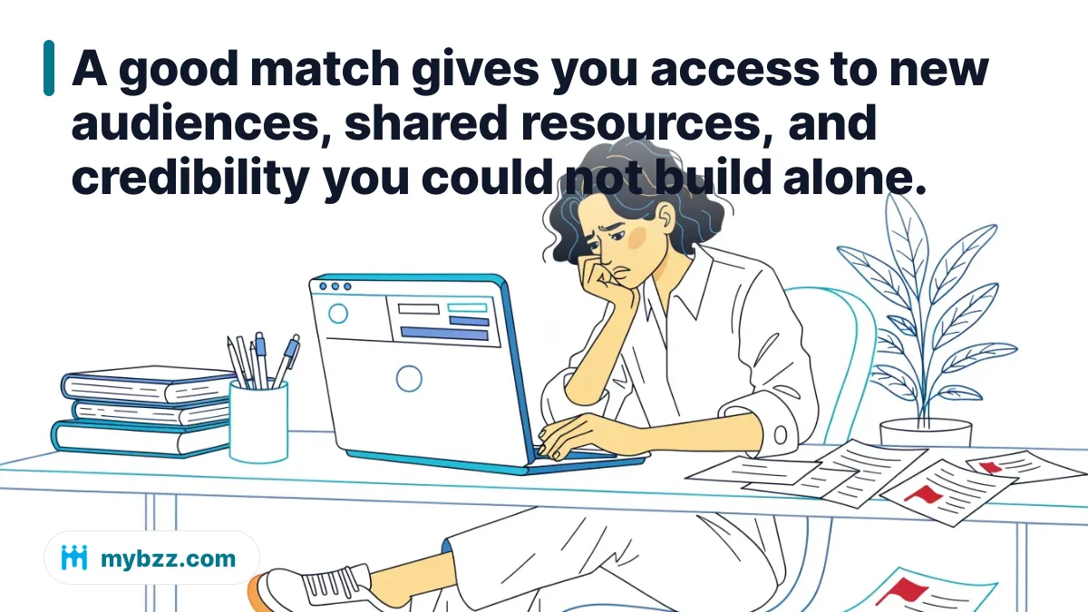 A good match gives you access to new audiences, shared resources, and credibility you could not build alone.