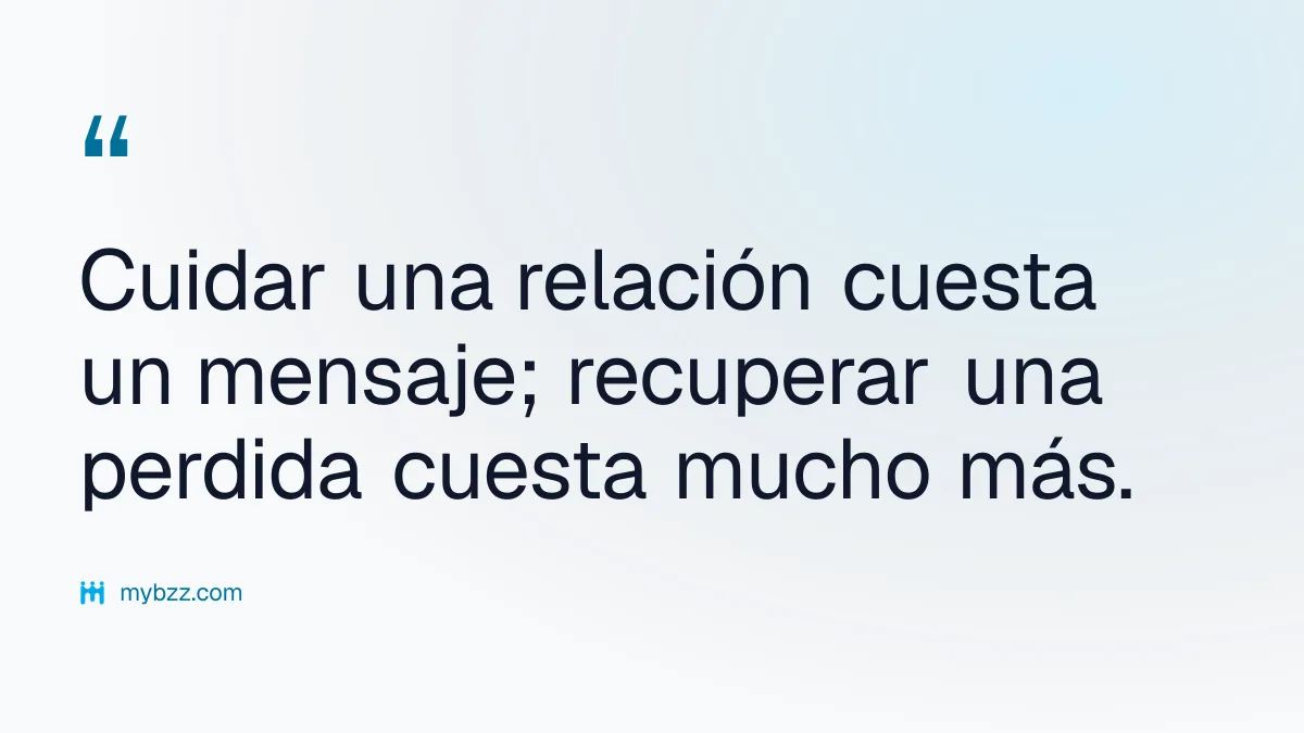 Cuidar una relación cuesta un mensaje; recuperar una perdida cuesta mucho más. - mantener contactos comerciales