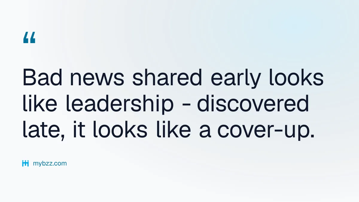 Bad news shared early looks like leadership - discovered late, it looks like a cover-up.