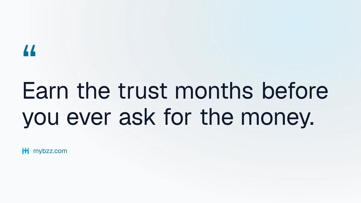 Earn the trust months before you ever ask for the money.