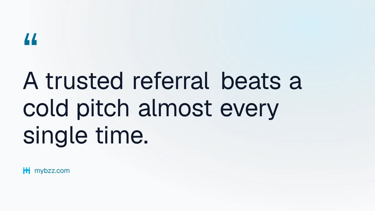 A trusted referral beats a cold pitch almost every single time.